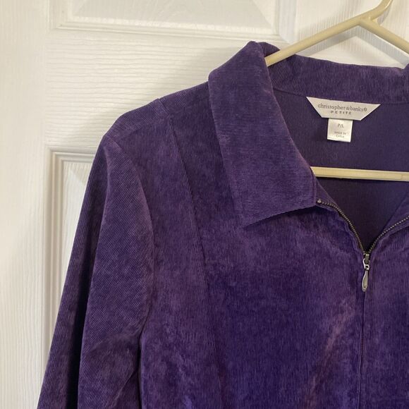 Christopher & Banks Purple Corduroy Zip Up Long Sleeve Shirt Womens Petite Large - Picture 3 of 15